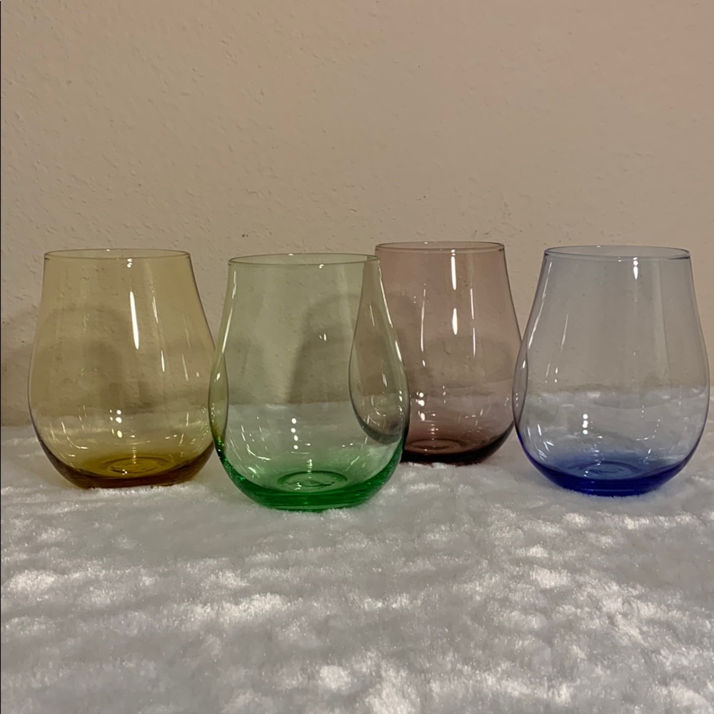 Colorful Set of 4 Stemless Wine Glasses